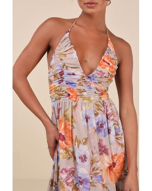 Lulus Pink Danelle Floral Halter A-Line Midi Dress