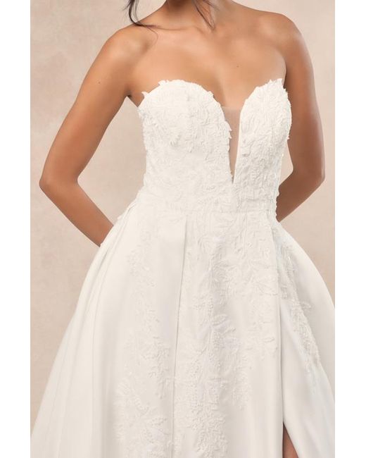Lulus Natural Now And Always Beaded Embroidered Strapless Gown