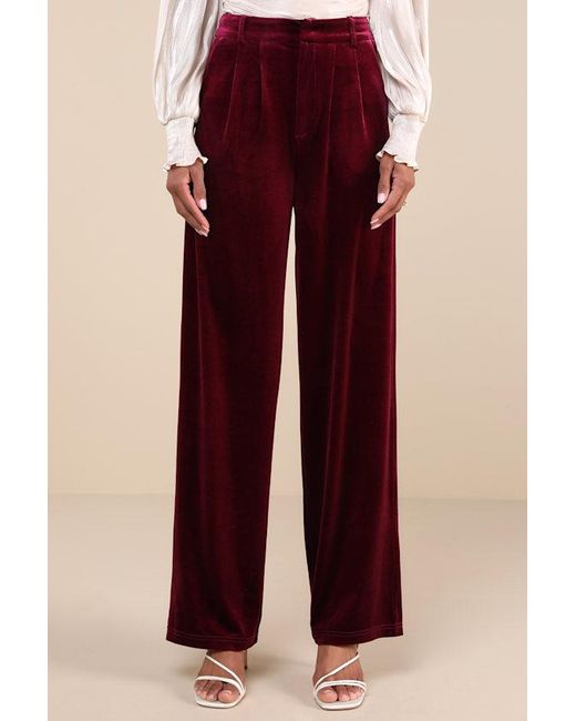 Lulus Natural Posh Idea Plum Velvet High-Rise Straight Leg Trouser Pants