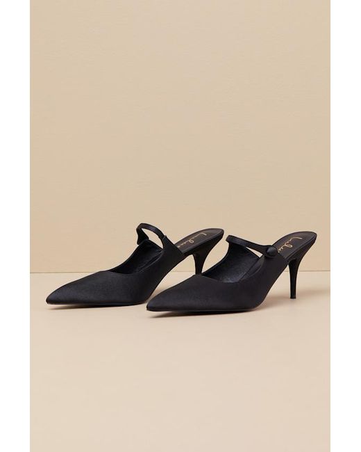 Lulus Black Bristel Satin Mule Pumps
