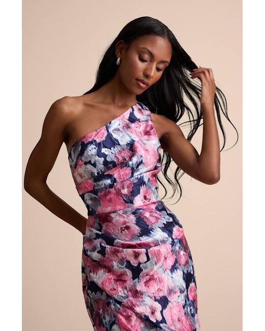 Lulus Pink Jemmilah Floral Textured One-Shoulder Midi Dress