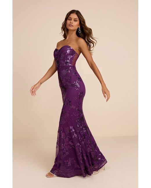 Lulus Purple Mayley Sequin Strapless Maxi Dress