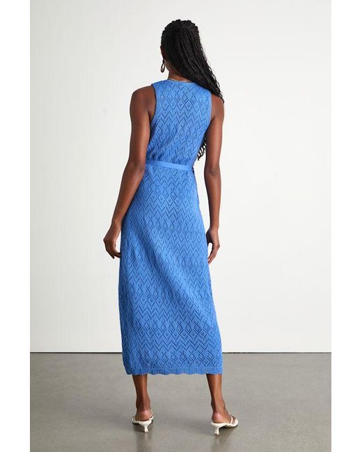 Lulus Blue Livia Pointelle Knit Wrap Midi Dress