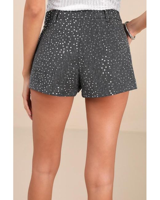 Lulus Gray Caria Sequin Mid-Rise Micro Shorts