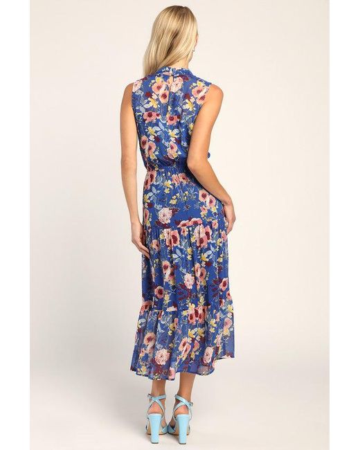 Lulus Blue In My Dreams Floral Print Midi Dress