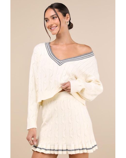Lulus Natural Studious Charm Ivory And Cable Knit Mini Skirt