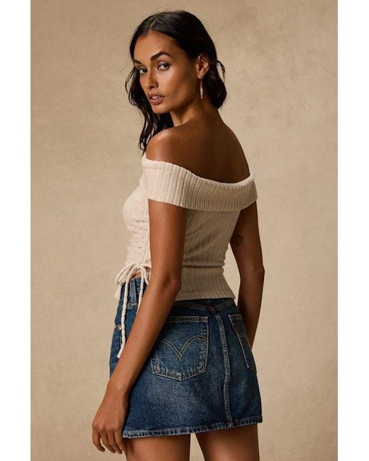 Lulus Natural Saphira Cream Ribbed Knit Off-The-Shoulder Top