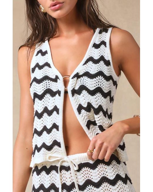 4th & Reckless Blue Anna Ivory And Striped Crochet Swim Cover-Up Top