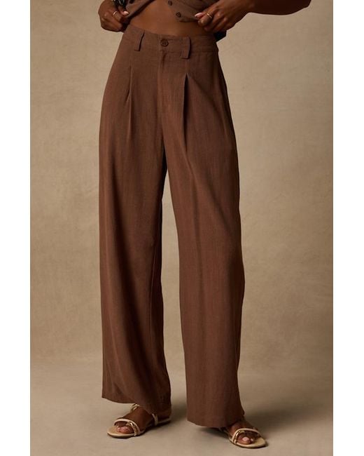 Lulus Brown Suits You Perfectly Linen Wide-Leg Pants