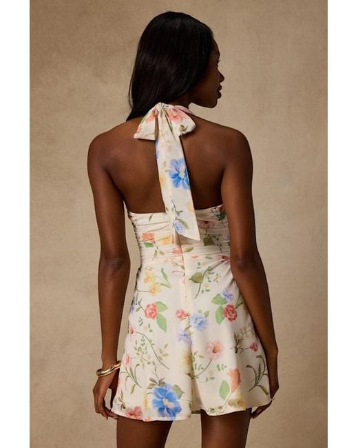 Lulus Pink Nailah Floral Knotted Halter Mini Dress