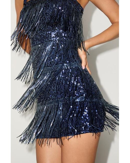 Lulus Blue Fringe Fashion Sequin Fringe Bodycon Mini Dress