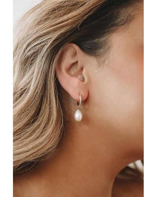 Lulus Brown Divine Connection 14Kt Pearl Mini Hoop Earrings
