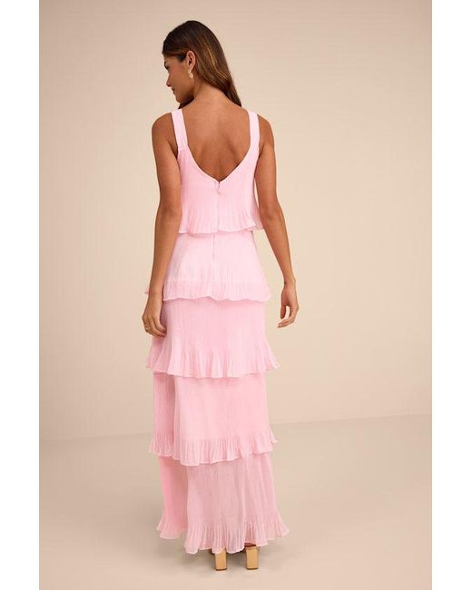 Lulus Pink Elegant Nature Pleated Sleeveless Tiered Maxi Dress