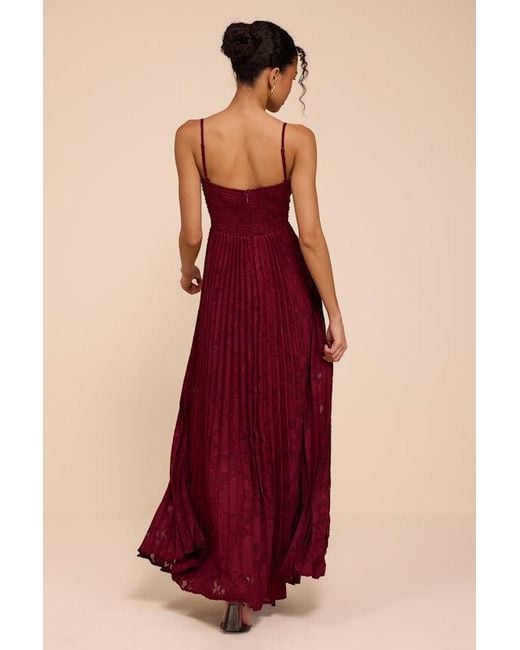 Lulus Red Dacie Floral Burnout Pleated Bustier Maxi Dress