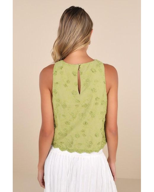 Lulus Green Pleasant Personality Floral Embroidered Crew Neck Tank Top