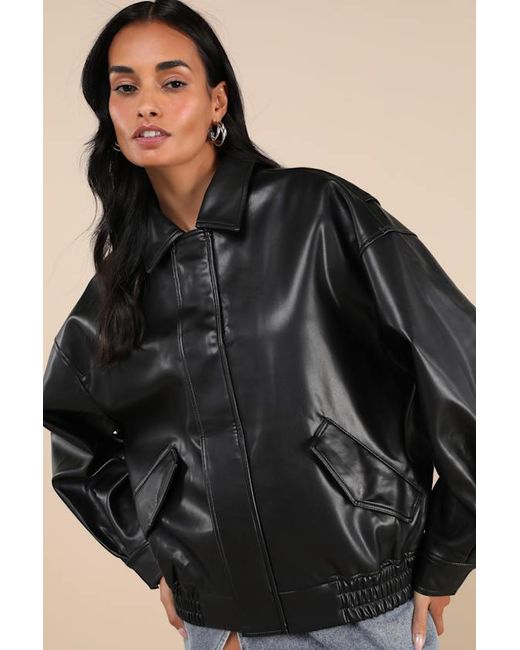 Lioness Black Kenny Oversized Vegan Leather Bomber Jacket