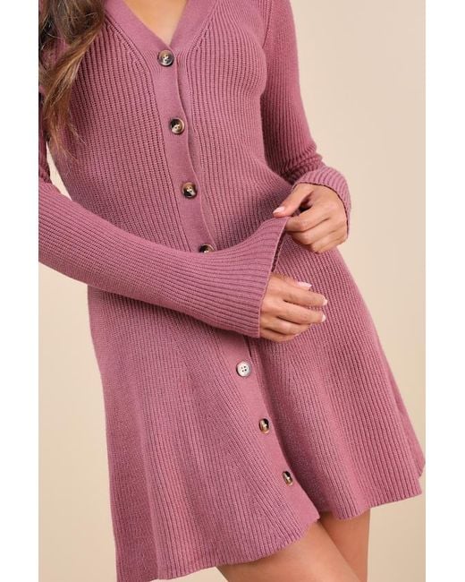 Lulus Pink Adorably Flirty Button-Front Sweater Mini Dress