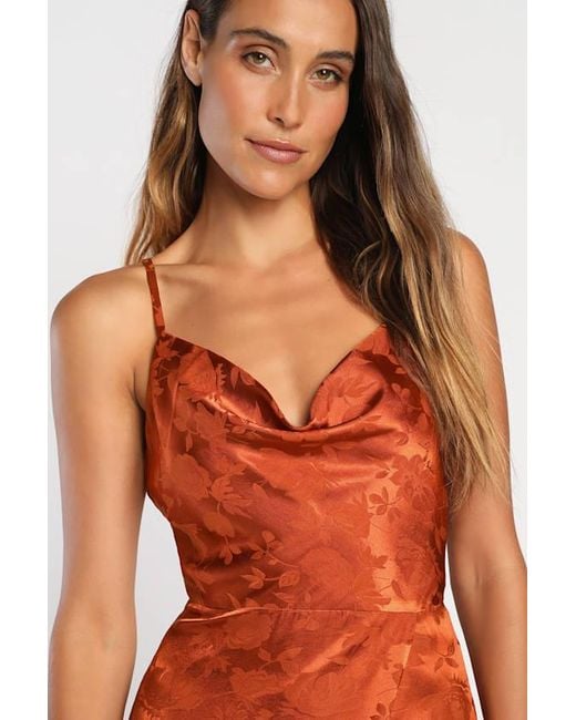 Lulus Orange Simply Dreamy Satin Floral Jacquard Maxi Dress