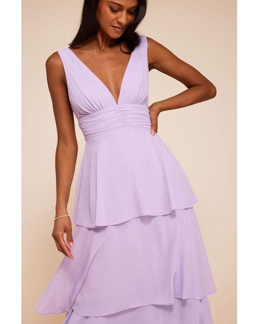 Lulus Purple Celebration Time Sleeveless Tiered Midi Dress
