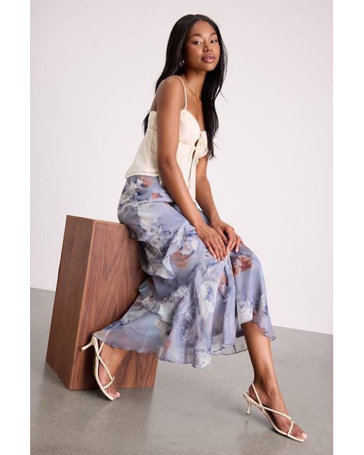 Lulus Purple Breelyn Dusty Floral Ruffled Midi Skirt