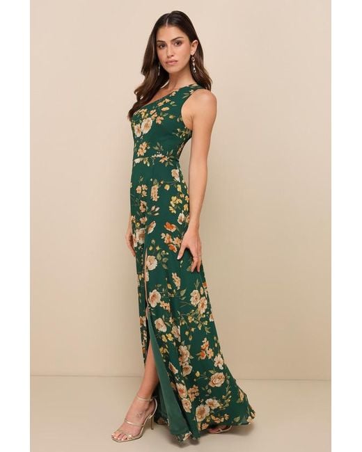 Lulus Blue Elegant Admiration Floral One-Shoulder Maxi Dress