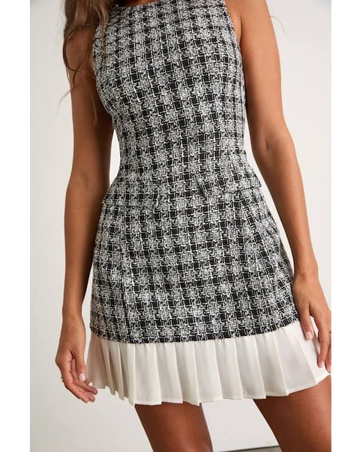 Lulus White Moroni Tweed Pleated Hem Mini Dress