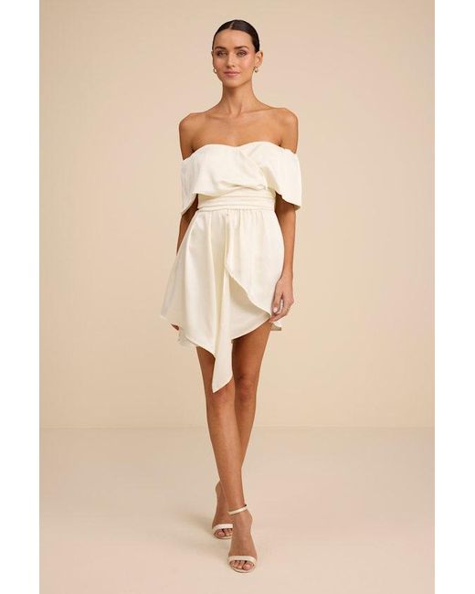 Lulus Natural Always Celebrating Satin Off-The-Shoulder Mini Dress