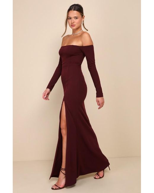 Lulus Purple Alluring Sophistication Dark Plum Off-The-Shoulder Maxi Dress