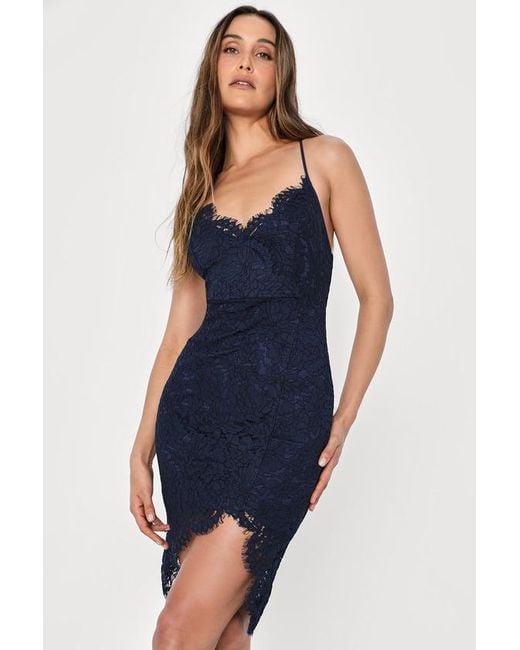 Lulus Flirting With Desire Lace Bodycon Dress in Blue Lyst UK
