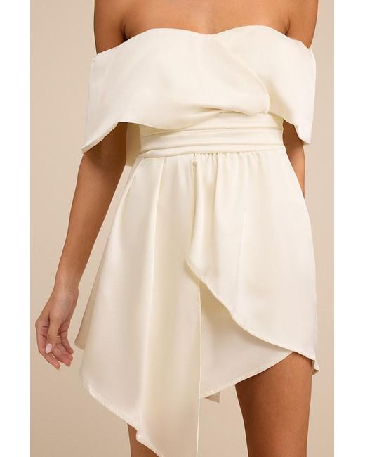 Lulus Natural Always Celebrating Satin Off-The-Shoulder Mini Dress