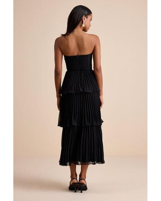 Lulus Black Seriously Sensational Strapless Tiered Midi Dress