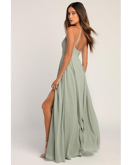 Lulus Green Absolutely Breathtaking Sage Brush Maxi Dress