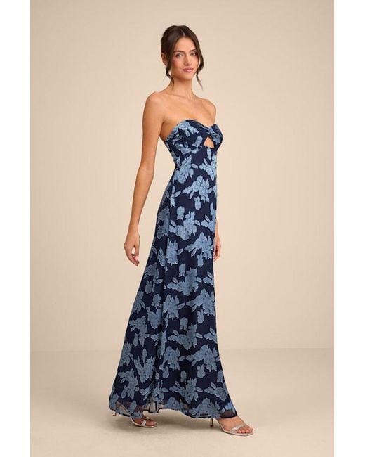 Lulus Blue Danae Floral Jacquard Strapless Maxi Dress