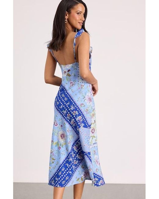 Lulus Blue Mellie Floral Scarf Print Ruffled Midi Dress