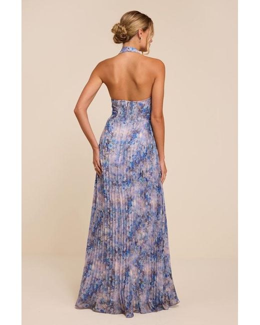 Lulus Blue Gemma Floral Chiffon Maxi Dress