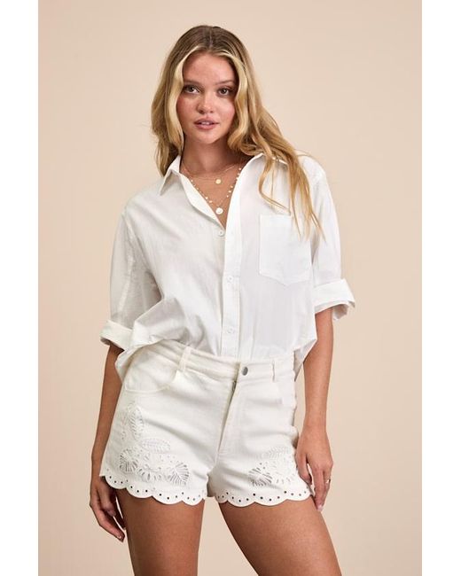 Lulus White Zillah Twill Eyelet Embroidered Scalloped Shorts