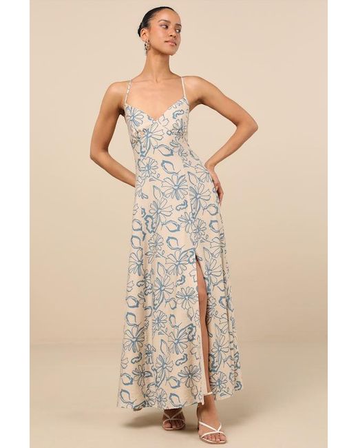 Lulus Natural Angelika Floral Sleeveless Midi Dress
