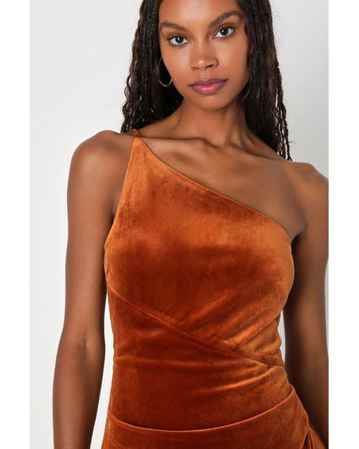 Lulus Elegant Era Rust Velvet One Shoulder Maxi Dress Lyst UK