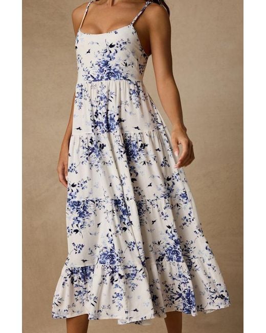 Lulus White Mykonos Mood Floral Print Tie-Strap Tiered Midi Dress