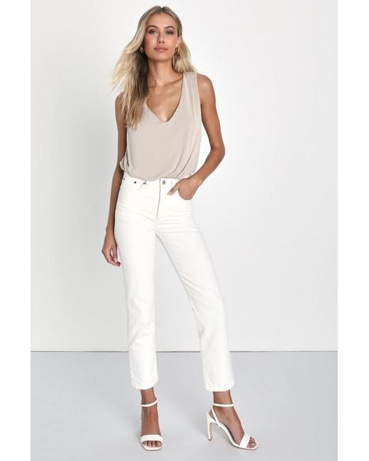 Lulus White Chic On Repeat V-Neck Sleeveless Bodysuit