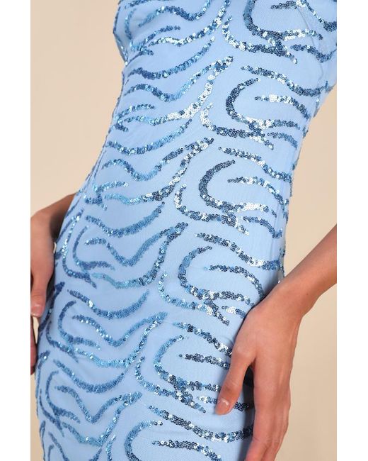 Lulus Blue Mesmerizing Demeanor Sequin Backless Mermaid Maxi Dress
