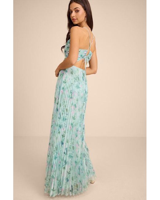 Lulus Blue Whitley Floral Pleated Sleeveless Maxi Dress