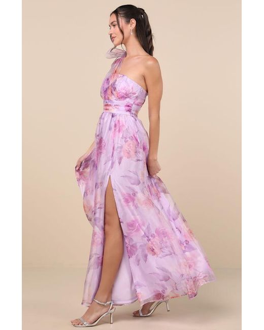 Lulus Pink Dramatically Lovely Floral One-Shoulder Maxi Dress