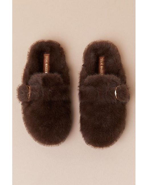 Steve Madden Brown Bohan Faux Fur Buckle Mule Slides