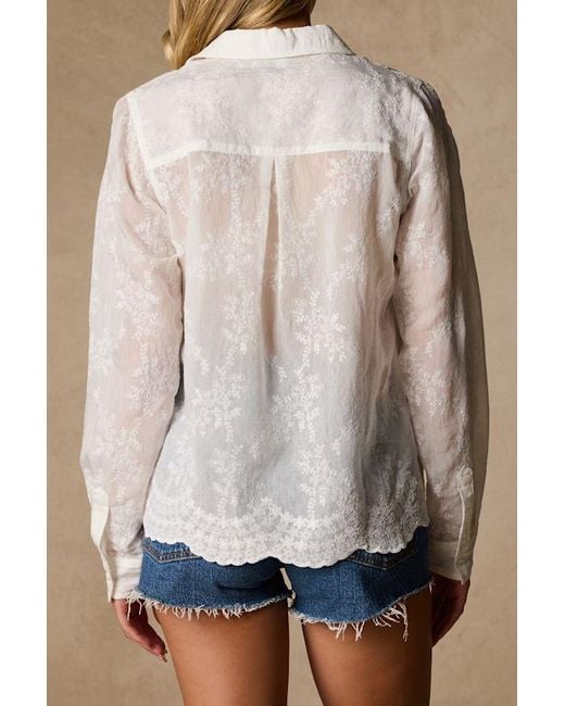 Lulus Blue Merit Embroidered Collared Top