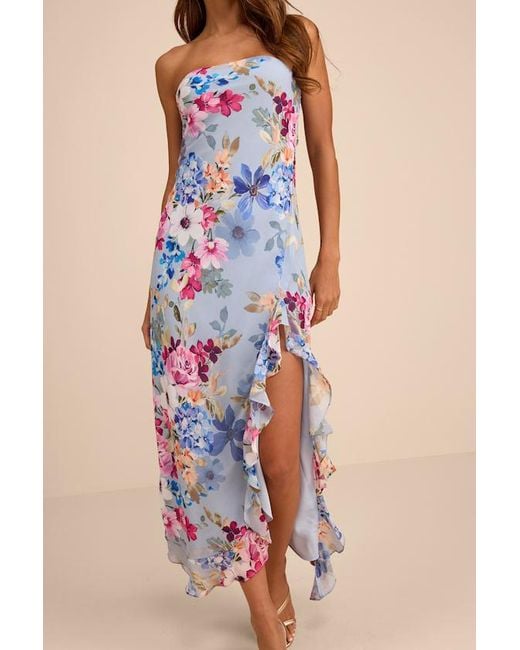 Lulus Blue Melissa Multi Floral Ruffled Midi Dress