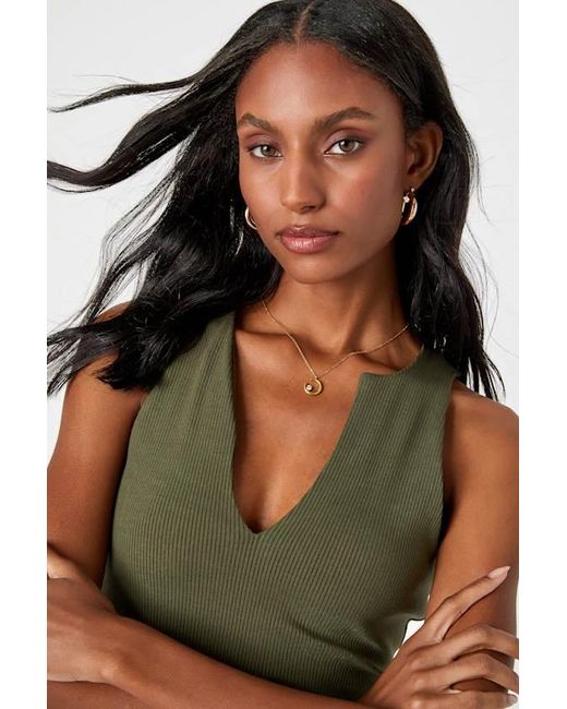 Lulus Green Trendy Endeavor Ribbed Notched Tank Top