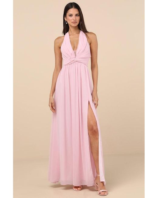 Lulus Pink Marilina Pleated Twist-Front Maxi Dress