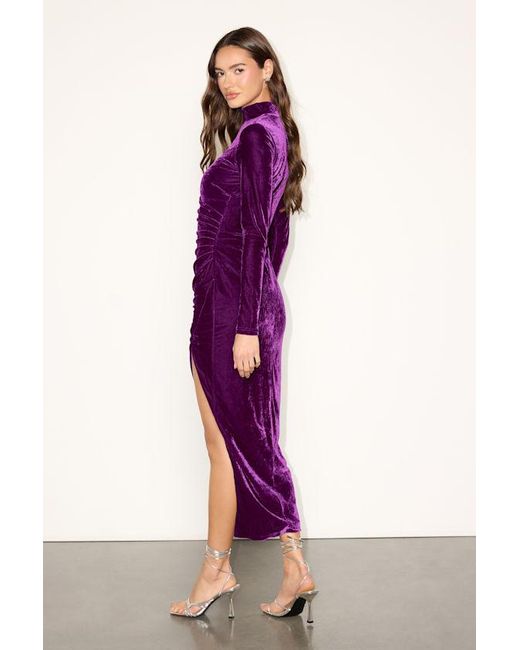 Lulus Purple Raleigh Velvet Mock Neck Long Sleeve Midi Dress