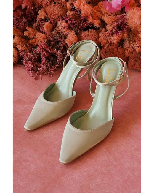 Lulus Natural Auberron Sage Satin Ankle Strap Pumps